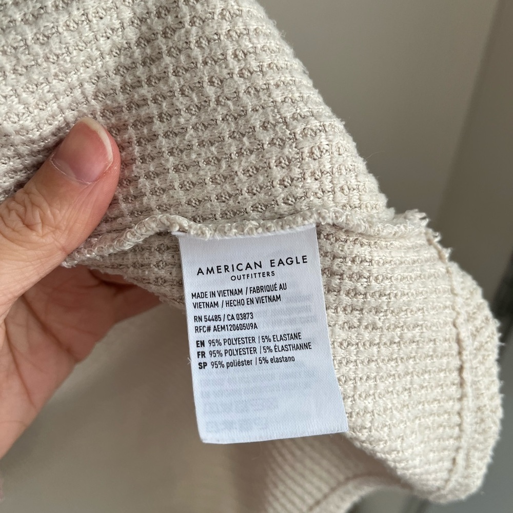 American Eagle Outfitters Cream Waffle Crew Neck Top - Picture 5 of 5